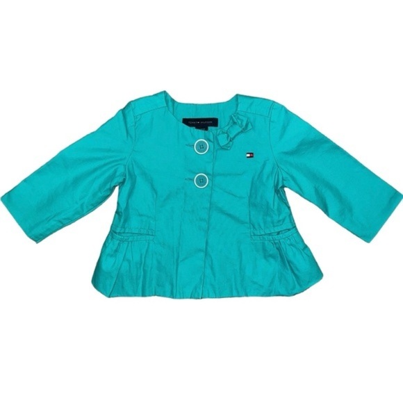 Tommy Hilfiger Other - {EUC Tommy Hilfiger Baby Girl’s Lightweight Peplum Jacket in Green 6-9 month}
